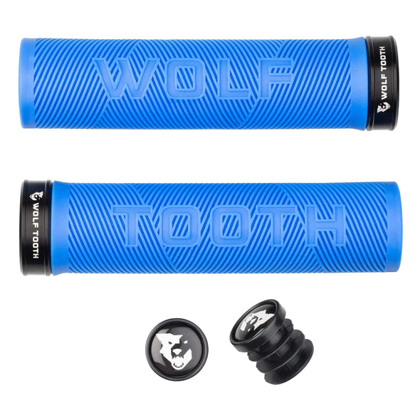 replaceable rubber bicycle grips-Wolf Tooth Components Echo Lock-On MTB Grips – Blue