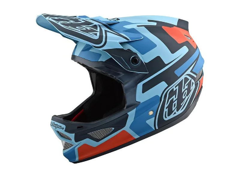 Bicycle helmet for BMX-Troy Lee Designs D3 Fiberlite Full Face Helmet - Speedcode - Blue-Black