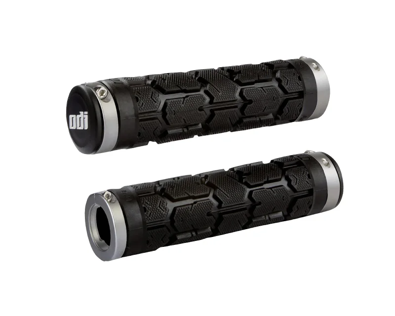 single-density bicycle grips-ODI Rogue MTB Lock-On Grip Blk w/Sil Clamp 130mm Bonus Pack