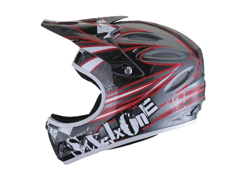 Bicycle helmet open face-661 Strike Full Face Helmet - Gun Metal-Black-Red