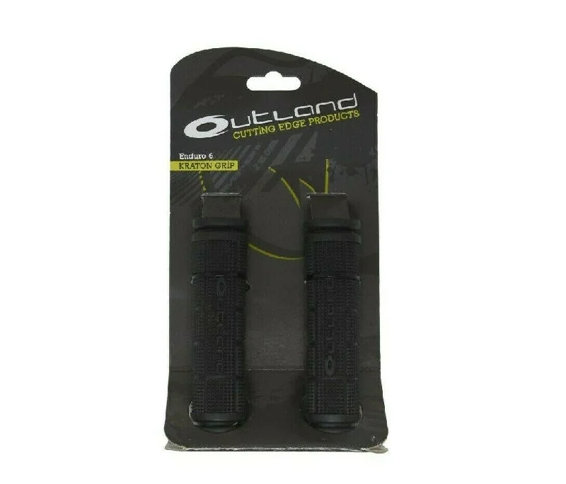 folding mountain bike grips-Outland Enduro 6 Kraton Soft Bicycle Handlebar Grips With End Plugs - All Black