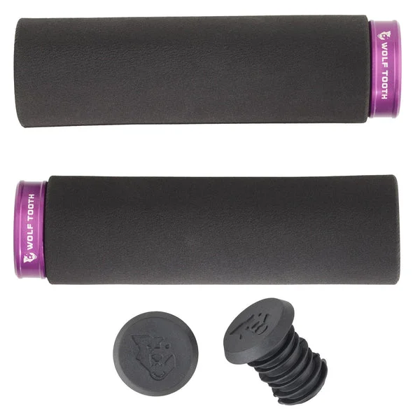 black mountain bike grips-Wolf Tooth Components Lock-On Fat Paw Grip - Black-Purple