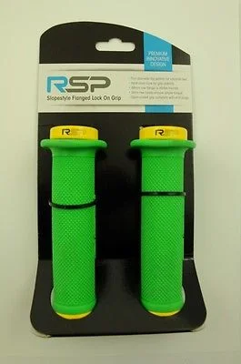 custom bicycle grips-RSP GREEN-YELLOW SLOPESTYLE FLANGE LOCKON HANDLEBAR GRIPS 48mm END PLUGS 60% OFF