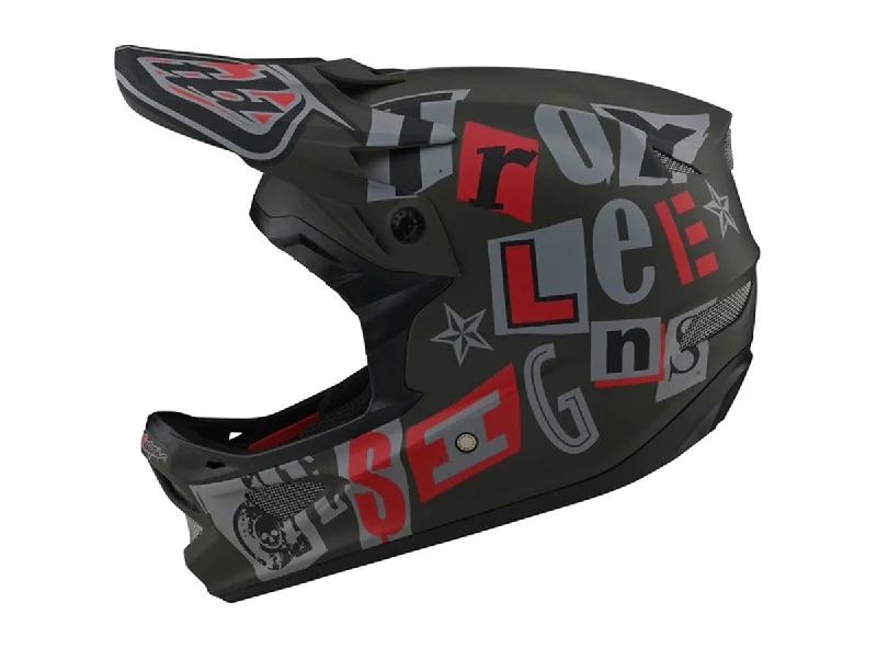 Bicycle helmet cleaning-Troy Lee Designs D3 Fiberlite Full Face Helmet - Anarchy - Olive - 2021