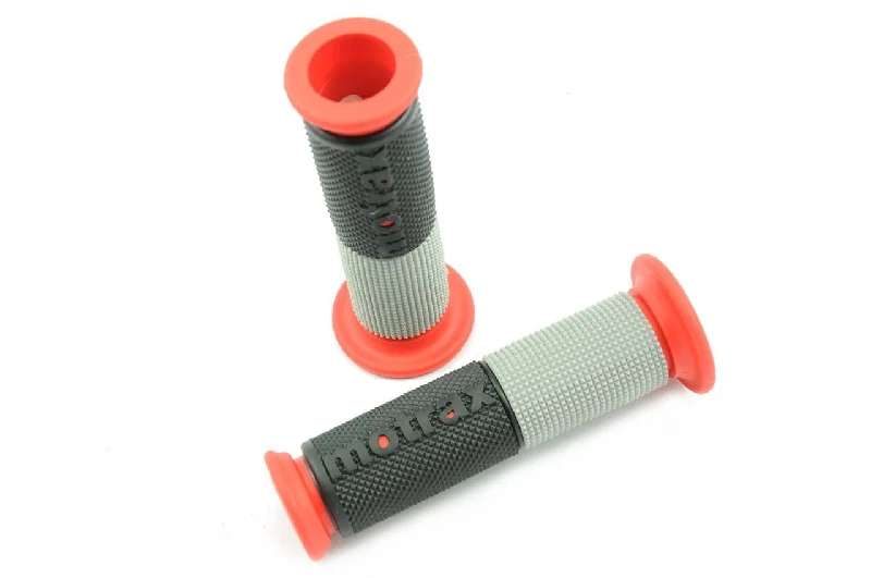 kids bicycle grips-MOTORCYCLE DUAL DENSITY HANDLEBAR GRIPS 135mm OPEN END 22mm RED-GREY-BLACK