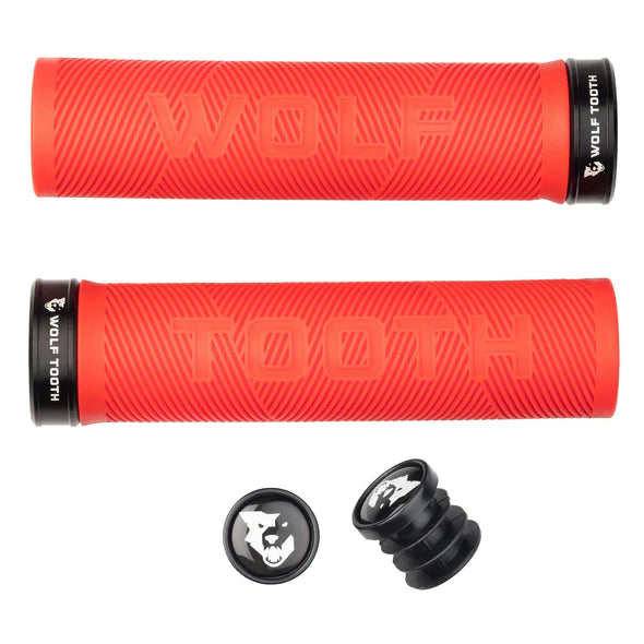 dual-density gel bicycle grips-Wolf Tooth Components Echo Lock-On MTB Grips – Red