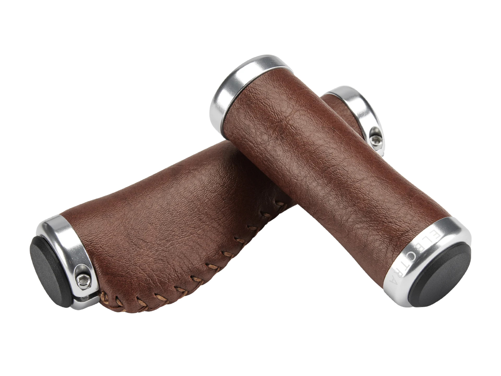 foam mountain bike grips-Electra Classic Faux Leather Ergo Grip Set - Brown