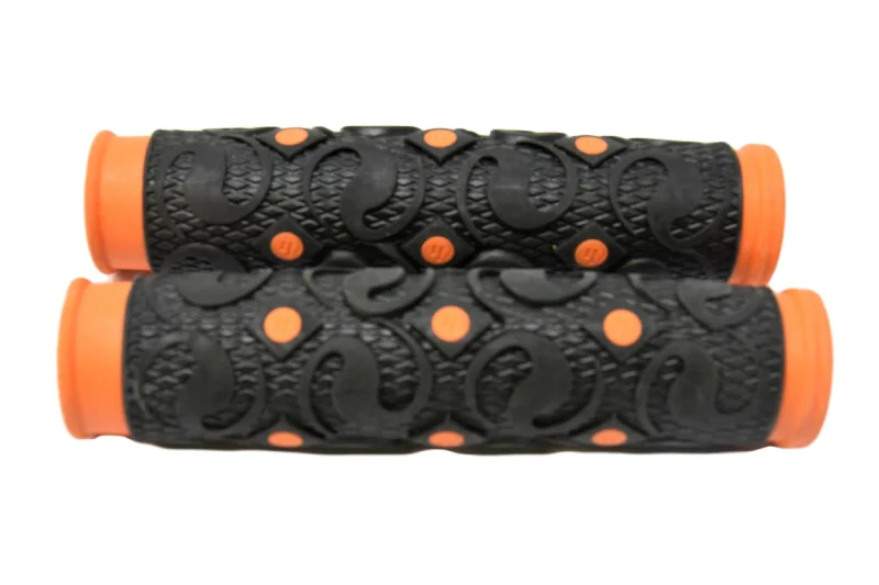 anti-vibration gel bicycle grips-Herrmans Woodoo DD07 Bike Handlebar Grips Dual Density Black & Orange 130mm