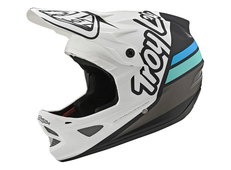 Bicycle helmet cooling-Troy Lee Designs D3 Fiberlite Full Face Helmet - Silhouette - White-Navy - 2020