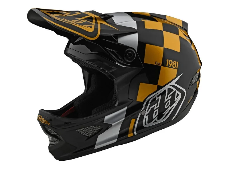 Bicycle helmet travel case-Troy Lee Designs D3 Fiberlite Full Face Helmet - Race Shop - Black-Gold - 2020