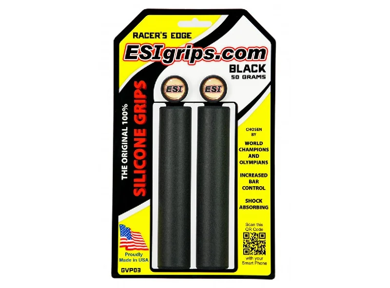 padded leather bicycle grips-ESI Racers Edge Silicon MTB Grips - Black