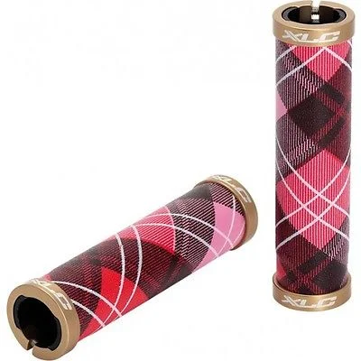 ribbed foam bicycle grips-XLC LIFESTYLE HERITAGE BIKE HANDLEBAR GRIPS DOUBLE LOCK ON PINK TARTAN GOLD END