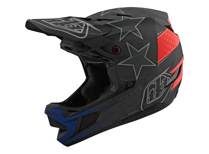 Bicycle helmet branded-Troy Lee Designs D4 Carbon Full Face Helmet - Freedom - Black-Red - 2020