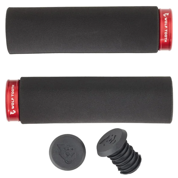 extra long road bike grips-Wolf Tooth Components Lock-On Fat Paw Grip - Black-Red