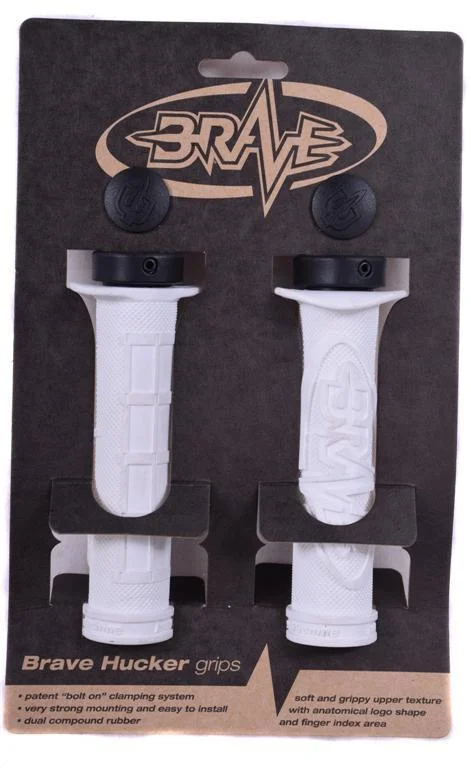 non-slip road bike grips-BRAVE 'HUCKER’ HANDLEBAR GRIPS SINGLE LOCK-ON 22.2mm WHITE WITH BLACK RINGS 65%