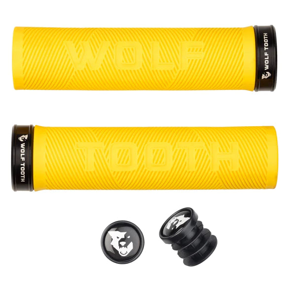 ribbed foam bicycle grips-Wolf Tooth Components Echo Lock-On MTB Grips – Yellow