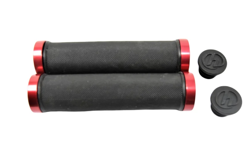 composite road bike grips-Herrmans DD28 Double Lock-on MTB Bike Handlebar Grips Black & Red 55% Off RRP