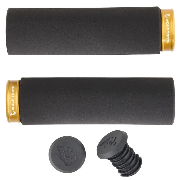 green mountain bike grips-Wolf Tooth Components Lock-On Fat Paw Grip - Black-Gold