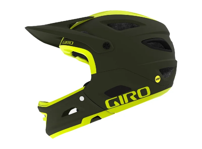 Bicycle helmet with lights-Giro Switchblade MIPS Full Face Helmet - Matt Olive-Citron - 2019