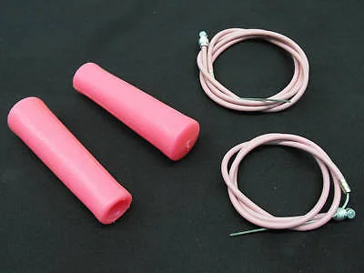 easy-install folding bicycle grips-MOUNTAIN BIKE,FIXIE,BMX PINK BRAKE CABLE & HANDLE BAR GRIPS CUSTOMISING SET