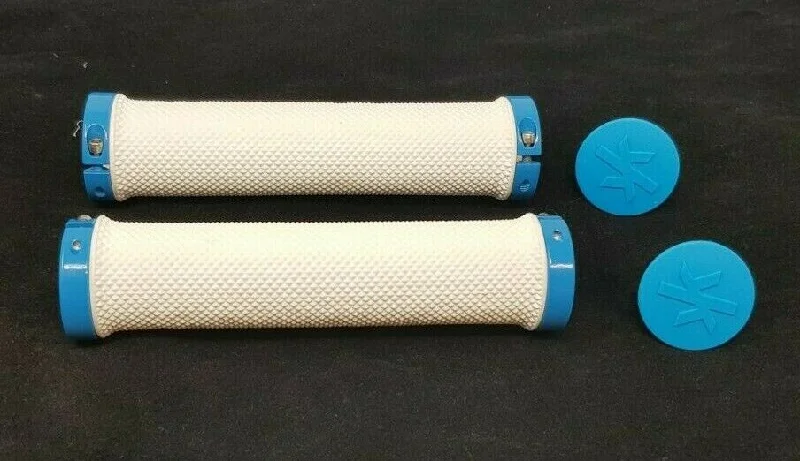 premium bicycle grips-135mm Lock On Handle Bar Grips, White & Blu, Kansi Bikes, Folding Bike, Mtb Bike