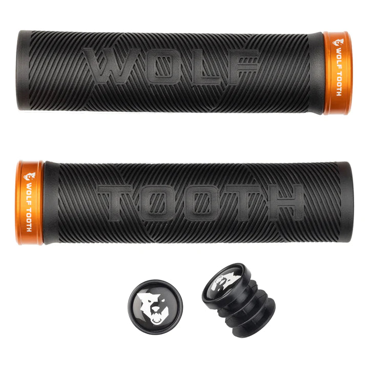 electric foam bicycle grips-Wolf Tooth Echo Lock-On MTB Grips – Black-Orange