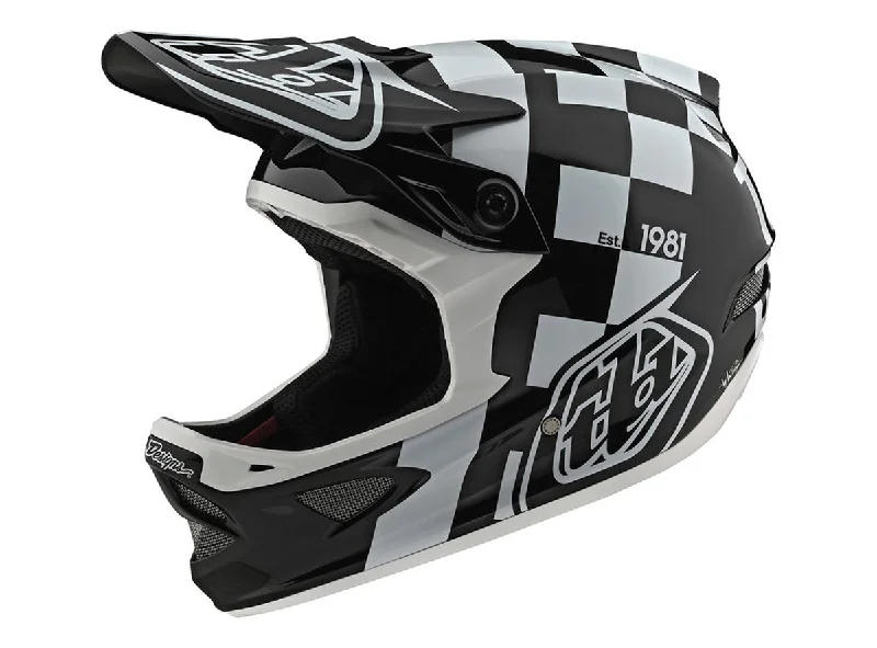 Bicycle helmet reflective-Troy Lee Designs D3 Fiberlite Full Face Helmet - Race Shop - White-Black - 2020