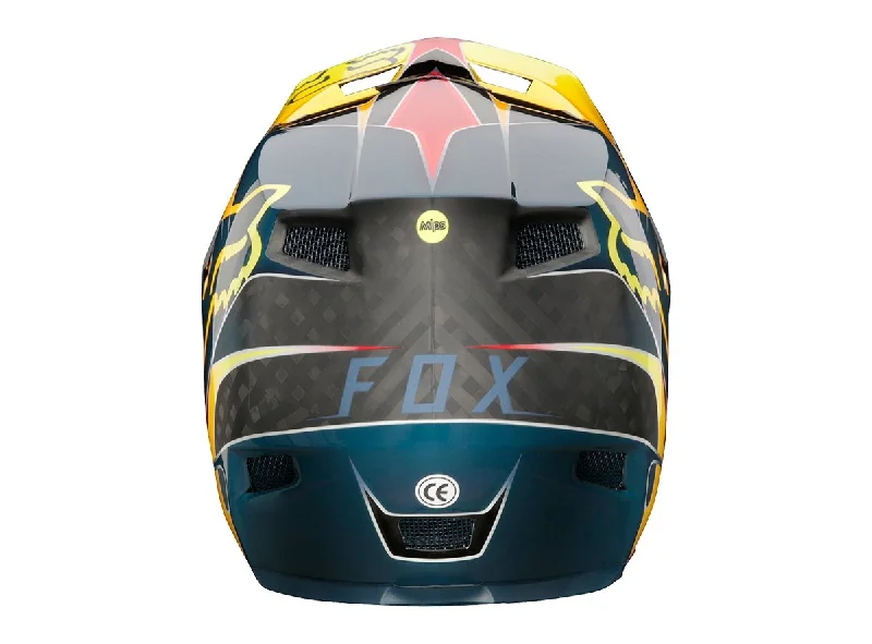 Bicycle helmet shatterproof-Fox Racing Rampage Pro Carbon Kustom Full Face Helmet - Red-Yellow