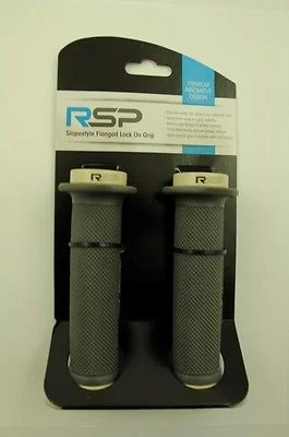 weather-resistant bicycle grips-RSP GREY & WHITE SLOPESTYLE FLANGED LOCK ON HANDLEBAR GRIPS 48mm END PLUGS 60%