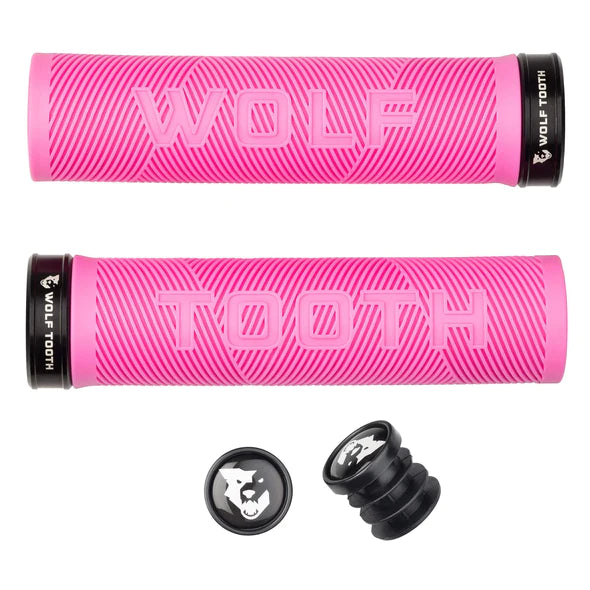 easy-install leather bicycle grips-Wolf Tooth Components Echo Lock-On MTB Grips – Pink