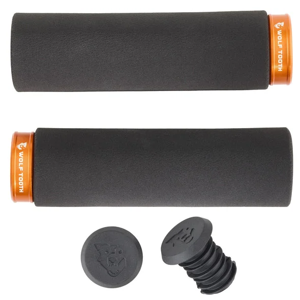 red road bike grips-Wolf Tooth Components Lock-On Fat Paw Grip - Black-Orange