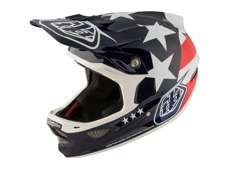 Bicycle helmet with USB charging-Troy Lee Designs D3 Carbon MIPS Full Face Helmet - Freedom - Blue - 2018