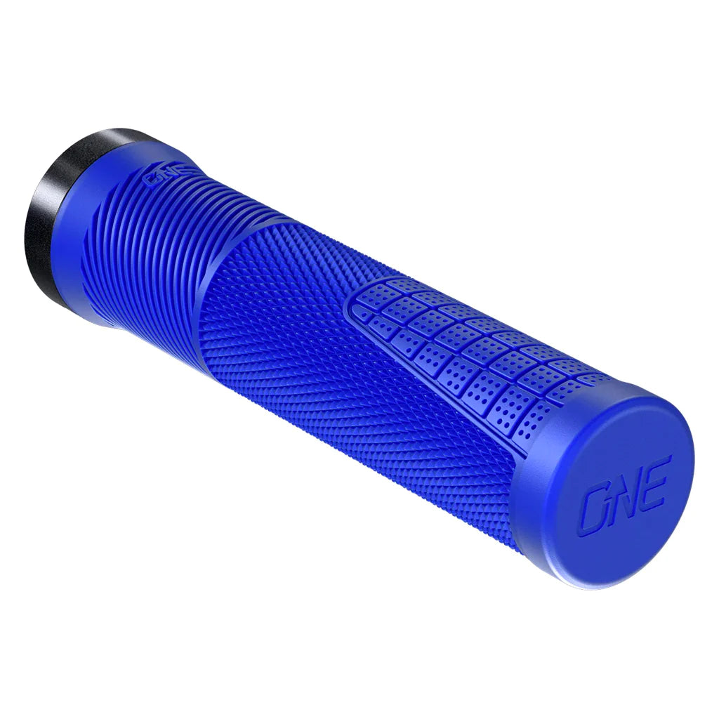 single-density road bike grips-OneUp Thin Lock-On MTB Grips - Blue