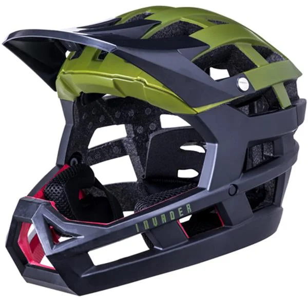 Bicycle helmet with chin guard-Kali Invader Enduro Helmet - Solid Matt Khaki-Black